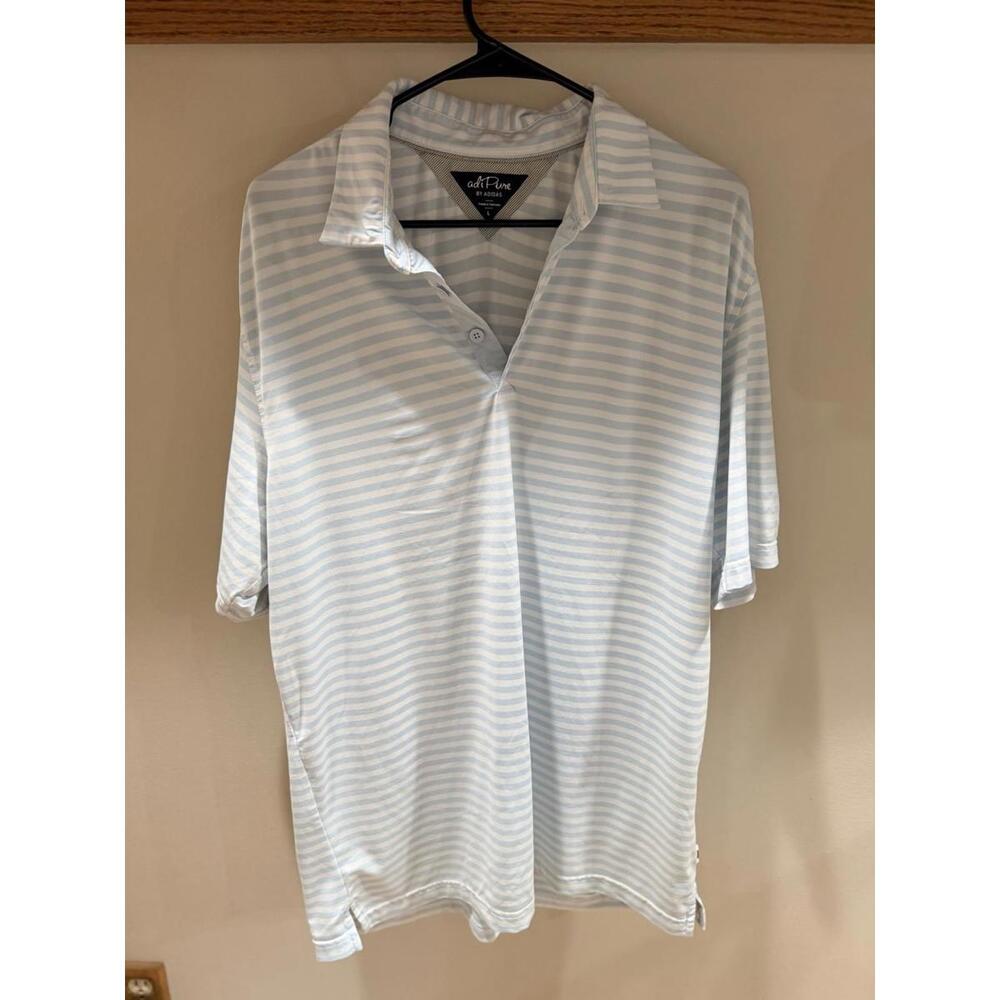 Men's Adi Pure by Adidas White/blue Striped Golf Polo Shirt